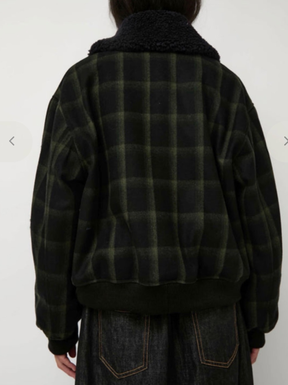 No 6 Store Landmark Plaid Bomber Jacket with Sherpa Collar - Black/Green M - Picture 3 of 10